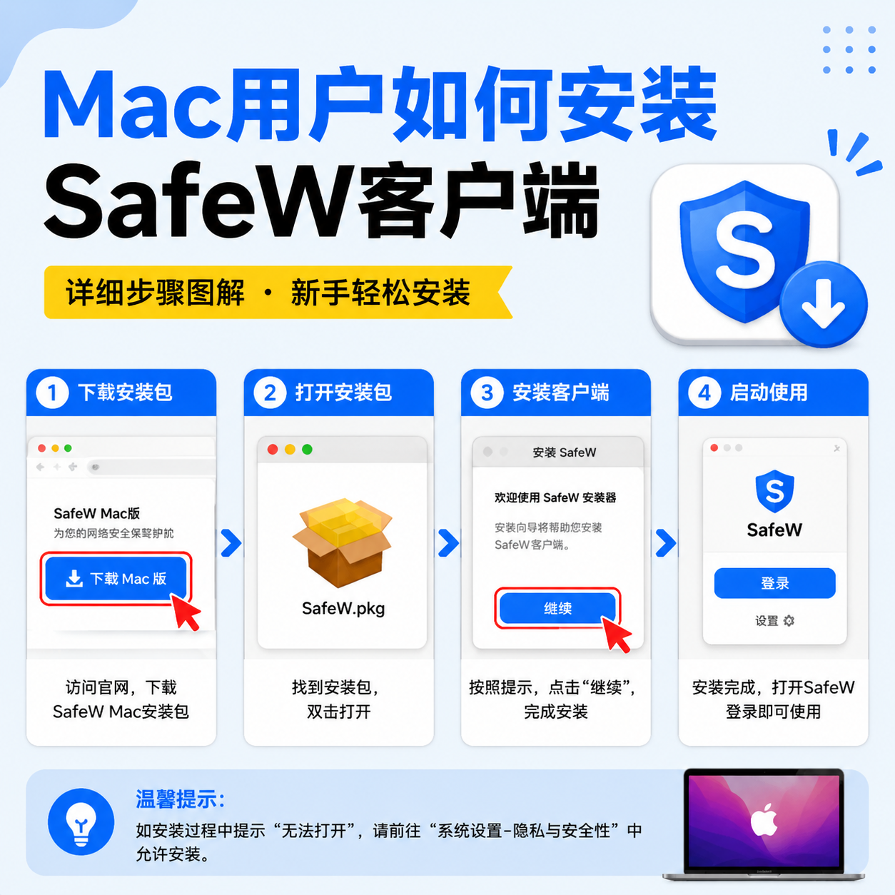 Mac 怎么安装 SafeW？解决「无法验证开发者」提示